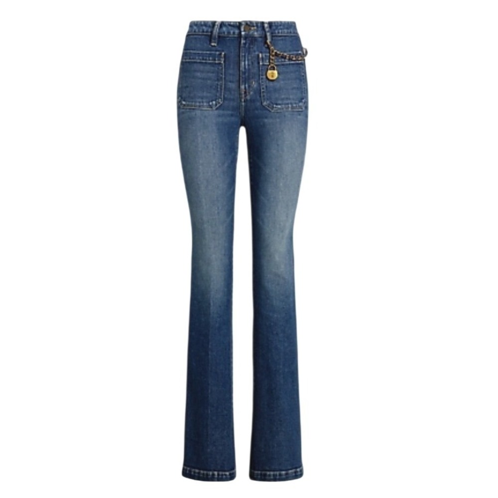 Ralph Lauren Flare Jeans Womens 2 Patch Pockets Chain Trim Heart Charm